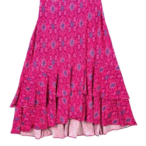 LAUREN Ralph Lauren Women Ruffle Dress Sz 10 Fuchsia Multi Geo High Low Hem NWT - Picture 6 of 14